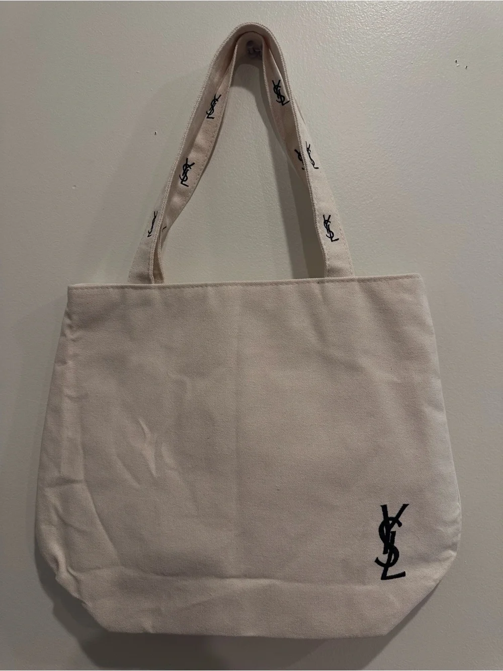 Yves Saint Laurent Cream Canvas Tote with Black Logo Accents